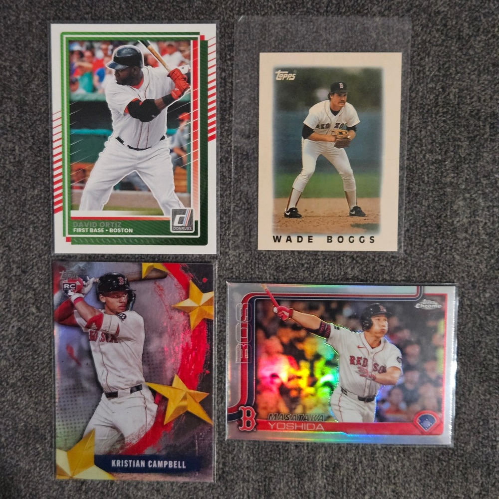 Lot of (4) Boston Red Sox Mixed Team Lot Baseball Cards Boggs, Ortiz, Yoshida